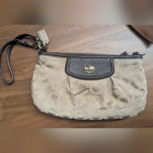 Coach Beige and Brown Signature Wristlet